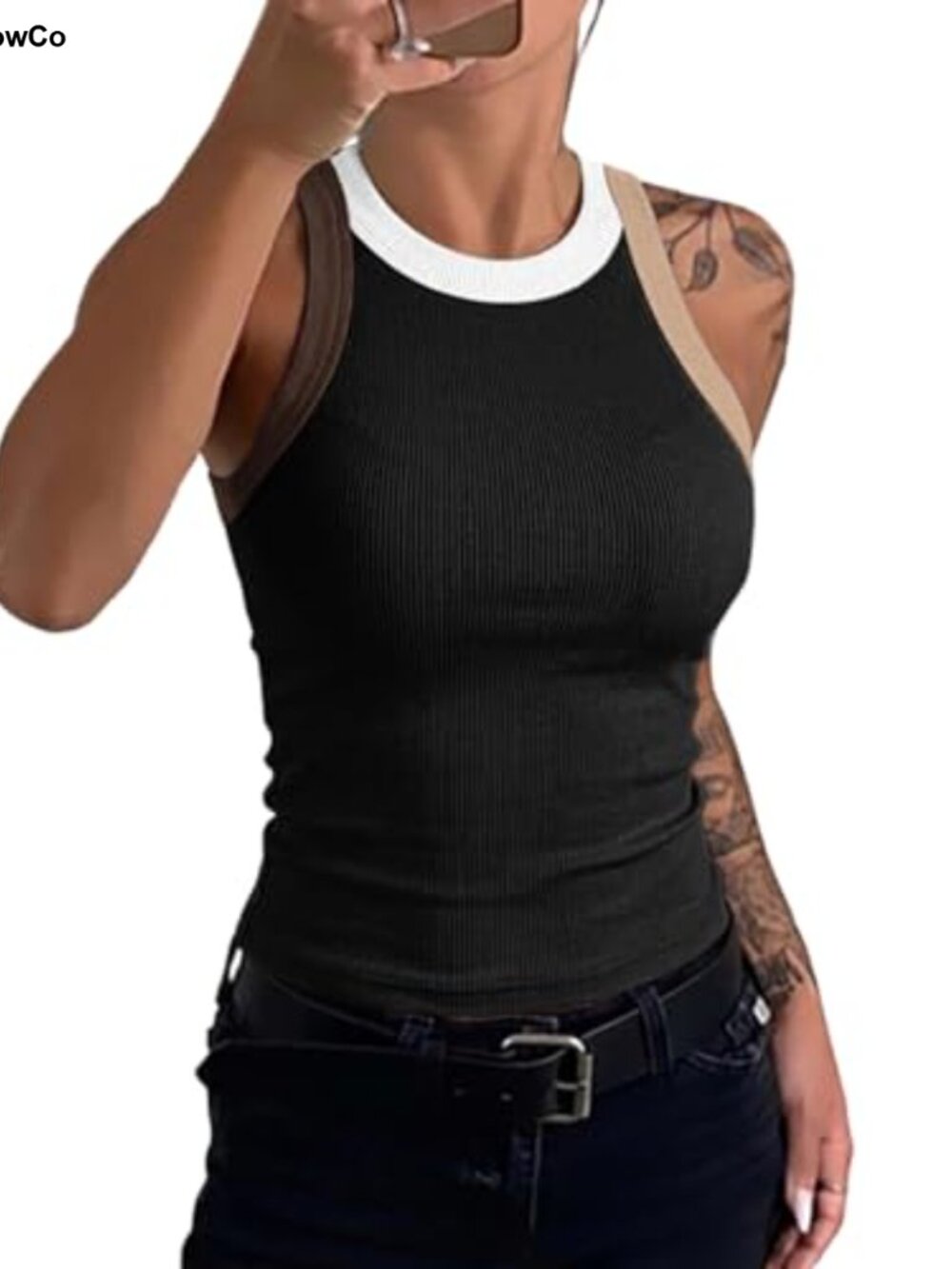 Ribbed High Neck Tank Top Sleeveless Skinny Fit Cami